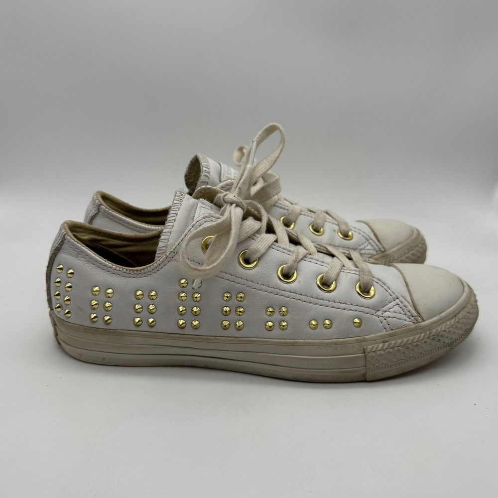 Converse All Star Studded Leather Sneakers Gold Accent Size 6 Women's Shoes‎